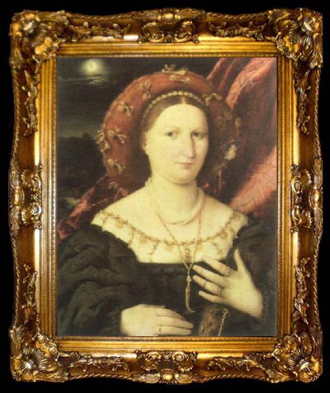 framed  Lorenzo Lotto portrait of lucina brembati, ta009-2